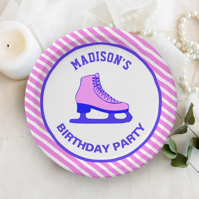 Pink Skate Ice Skating Birthday Party Paper Plate (Creator Uploaded)
