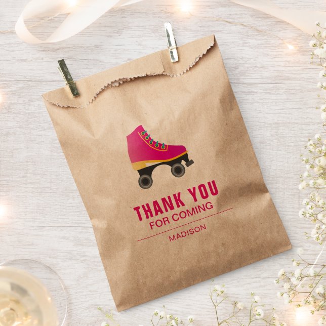 Pink Skate Roller Skating Birthday Party Favour Bags (Clipped)