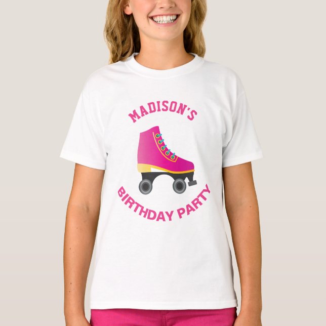 Pink Skate Roller Skating Birthday Party T-Shirt (Front)