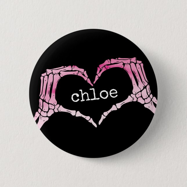 Pink Skeleton Hand love heart symbol, Girl Teen 6 Cm Round Badge (Front)