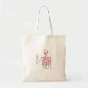 Pink Skeleton Peace Sign Aesthetic Tote Bag
