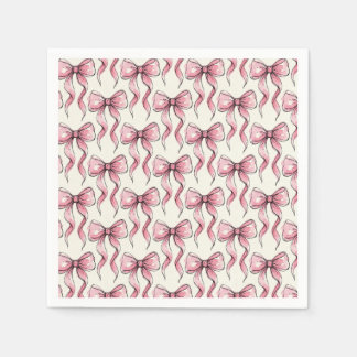 Pink Sketch Bow Ribbon Tail Pattern Napkin