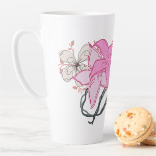 Pink Sketched Flower Bouquet Latte Mug