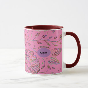 Pink & Sketched Flowers Mug