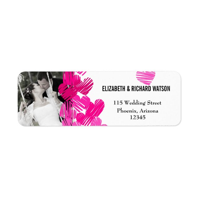 Pink sketchy Hearts Wedding Address Label (Front)