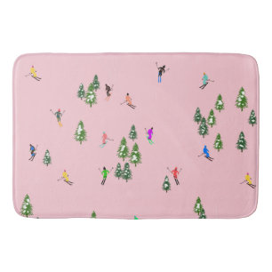 Pink Skiers Ski Opening Christmas Skiing Holiday  Bath Mat