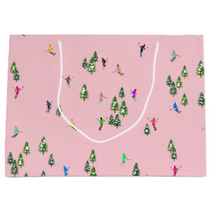 Pink Skiers Ski Opening Christmas Skiing Holiday Large Gift Bag