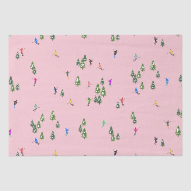 Pink Skiers Ski Opening Christmas Skiing Holiday  Tissue Paper (Front)