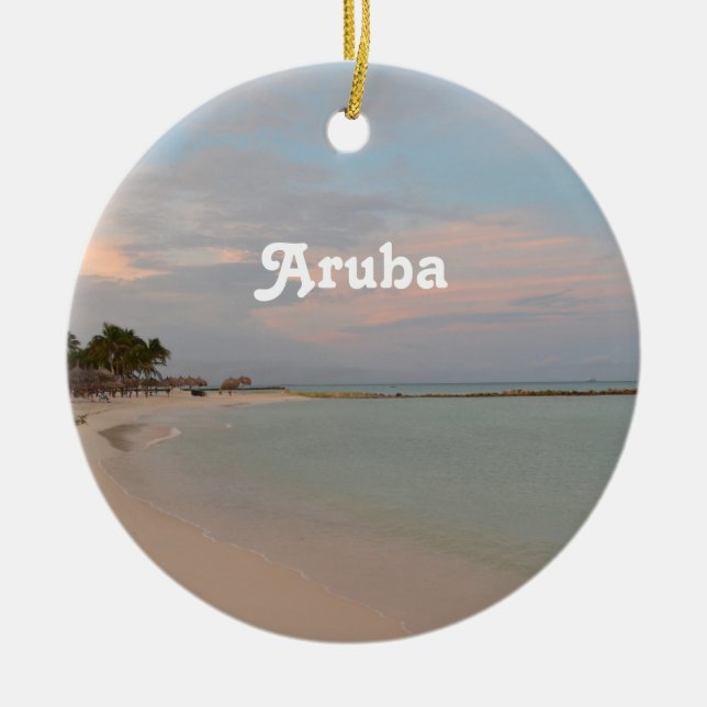 Pink Skies in Aruba Ceramic Tree Decoration (Front)