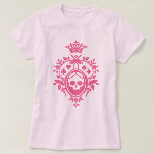 Pink Skull And Card Suits Crest T-Shirt