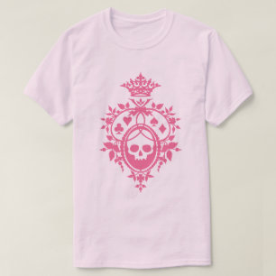 Pink Skull And Card Suits Crest T-Shirt