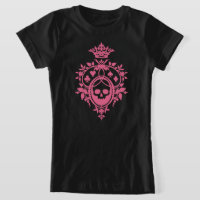 Pink Skull And Card Suits Crest T-Shirt