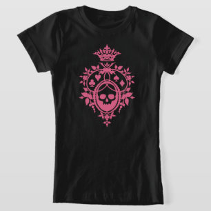 Pink Skull And Card Suits Crest T-Shirt