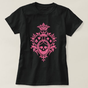 Pink Skull And Card Suits Crest T-Shirt