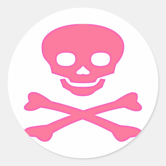 Pink Skull and Crossbones Classic Round Sticker (Front)