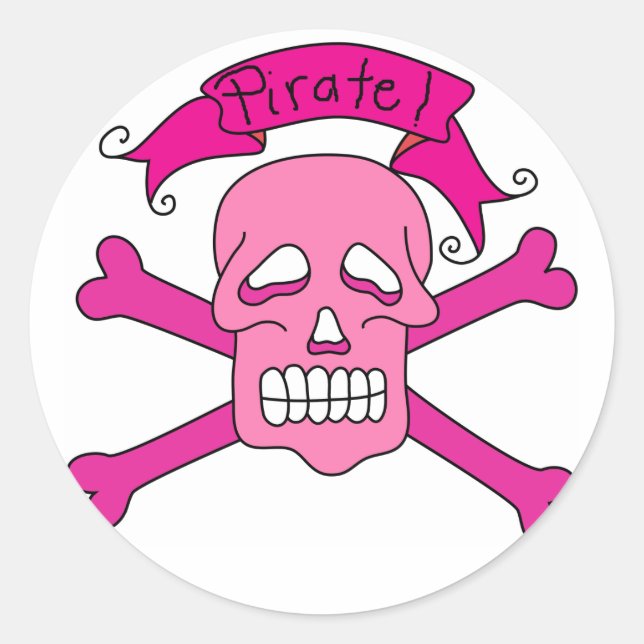 Pink Skull and Crossbones T-shirts and Gifts Classic Round Sticker (Front)