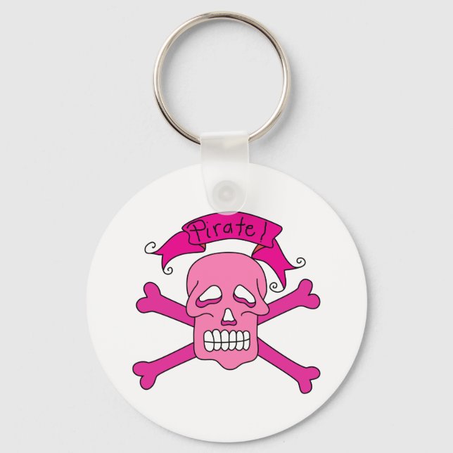 Pink Skull and Crossbones T-shirts and Gifts Key Ring (Front)