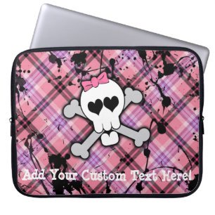 Pink Skull and Crossbones with Hearts and Bow Laptop Sleeve