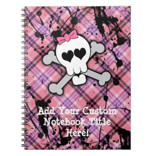 Pink Skull and Crossbones with Hearts and Bow Spiral Notebook