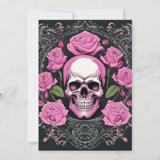 Pink Skull and Roses Gothic Elegance Wedding Invitation
