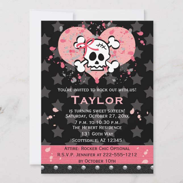 Pink Skull Birthday Invitations (Front)