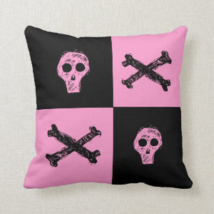 pink skull black and pink chequered board pattern cushion