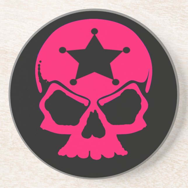 Pink Skull (black background) Coaster (Front)