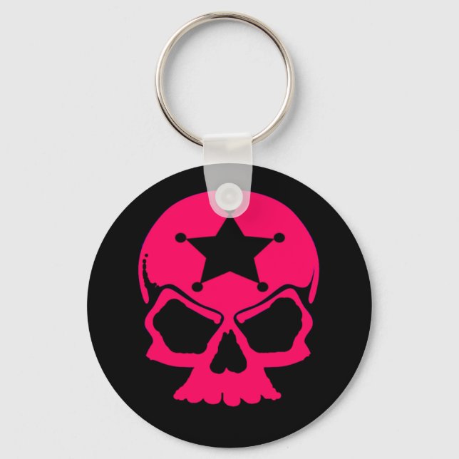 Pink Skull (black background) Key Ring (Front)