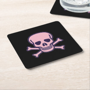 Pink Skull black paper drink coasters