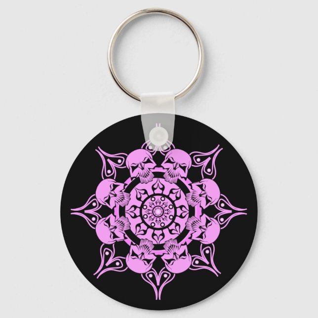 Pink Skull Circle Key Ring (Front)