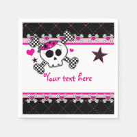Pink Skull Crossbones & Hearts Party Napkins