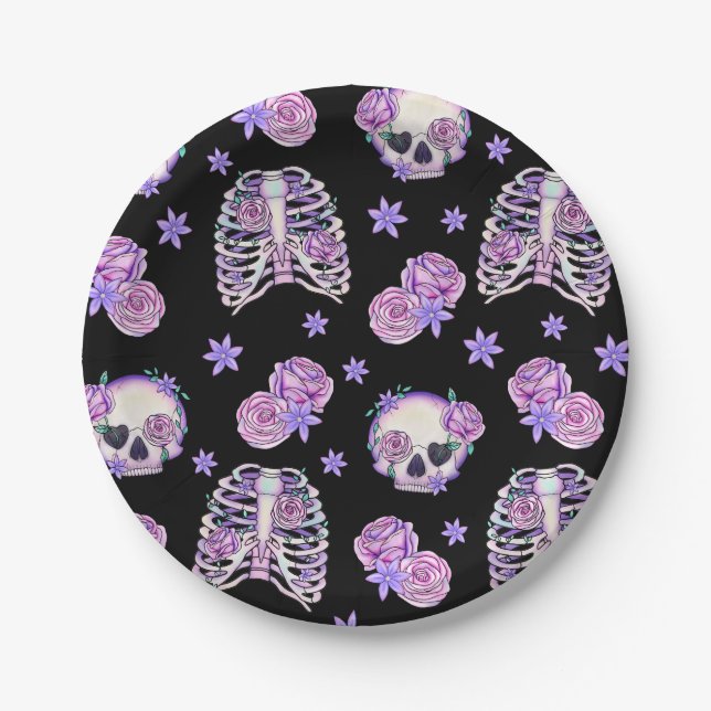 Pink Skull Halloween Paper Plates (Front)