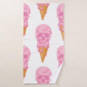 Pink skull - ice cream. Seamless pattern backgroun Bath Towel