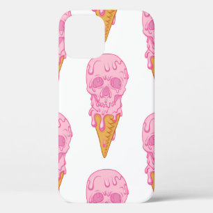 Pink skull - ice cream. Seamless pattern backgroun iPhone 12 Case
