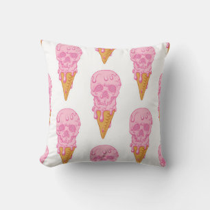 Pink skull - ice cream. Seamless pattern backgroun Cushion