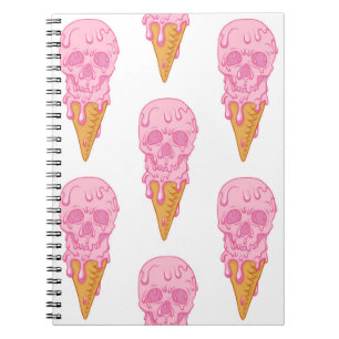 Pink skull - ice cream. Seamless pattern backgroun Notebook