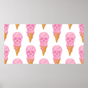 Pink skull - ice cream. Seamless pattern backgroun Poster