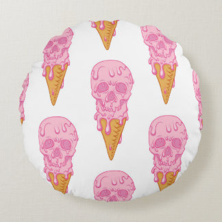 Pink skull - ice cream. Seamless pattern backgroun Round Cushion