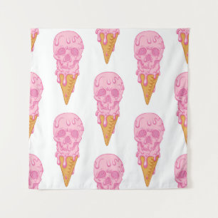 Pink skull - ice cream. Seamless pattern backgroun Tapestry