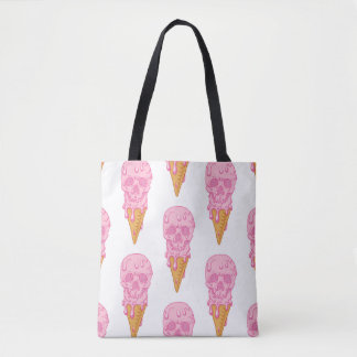 Pink skull - ice cream. Seamless pattern backgroun Tote Bag
