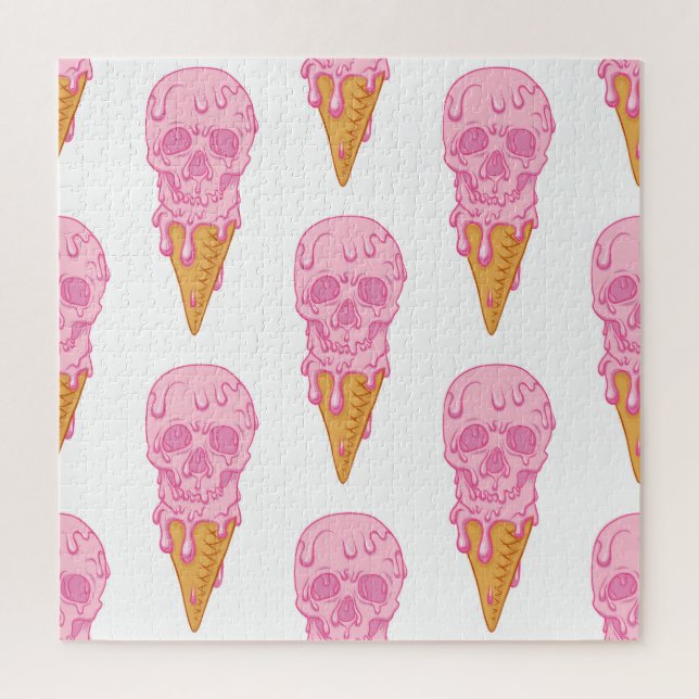 Pink skull ice cream, seamless pattern. jigsaw puzzle (Vertical)