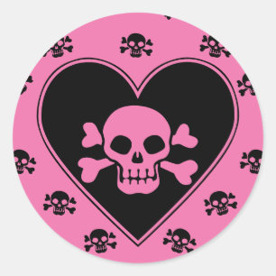 Pink Skull in Heart Classic Round Sticker