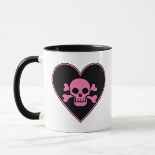 Pink Skull in Heart Mug