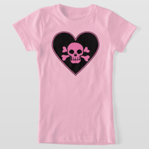 Pink Skull in Heart T-Shirt