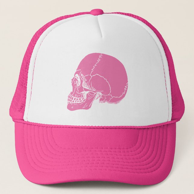 Pink Skull in Profile Trucker Hat (Front)