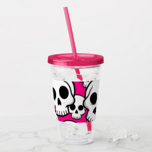 Pink Skull Pattern Acrylic Tumbler