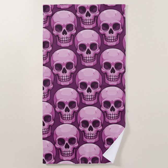 Pink Skull Pattern – Bold Repeating Design Beach Towel (Front)