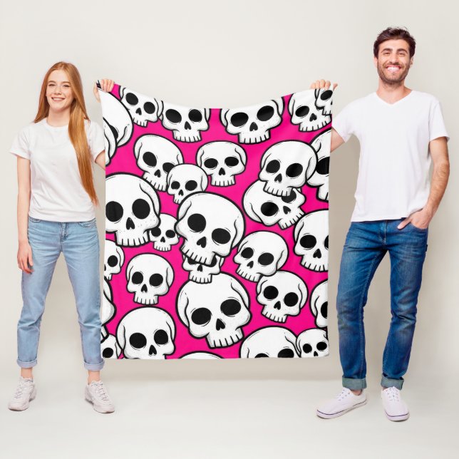 Pink Skull Pattern Fleece Blanket (In Situ)