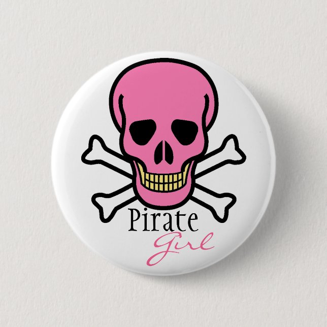 Pink Skull Pirate Girl 6 Cm Round Badge (Front)