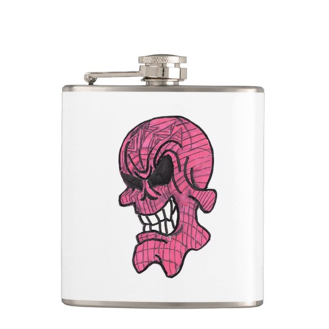 Pink Skull Vinyl Wrapped Flask (Front)